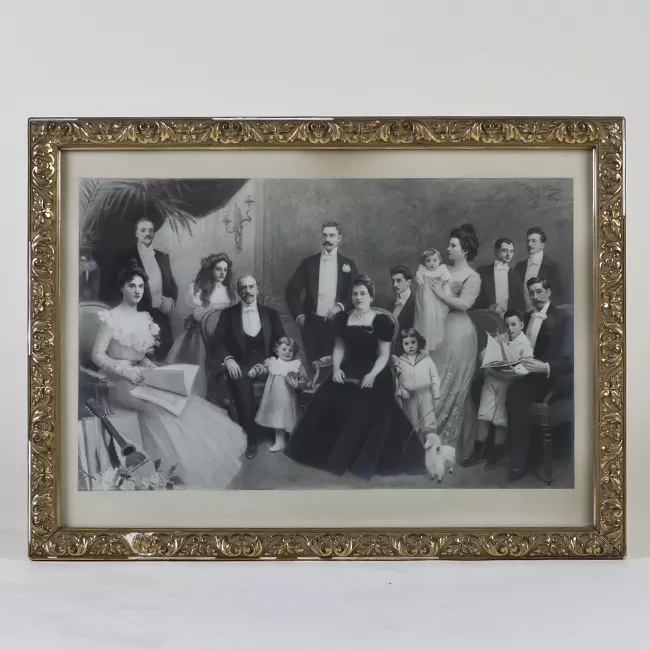 Dibujo a grafito de la familia Menéndez Behety - Braun Menéndez 
