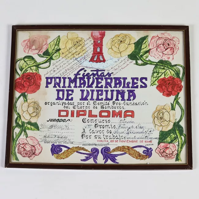 Diploma fiestas primaverales de Vicuña
