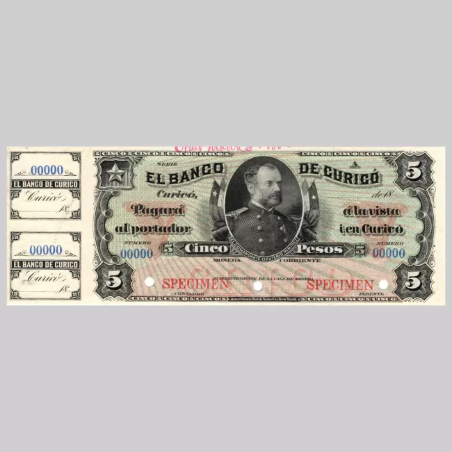 Billete de cinco pesos del Banco de Curicó