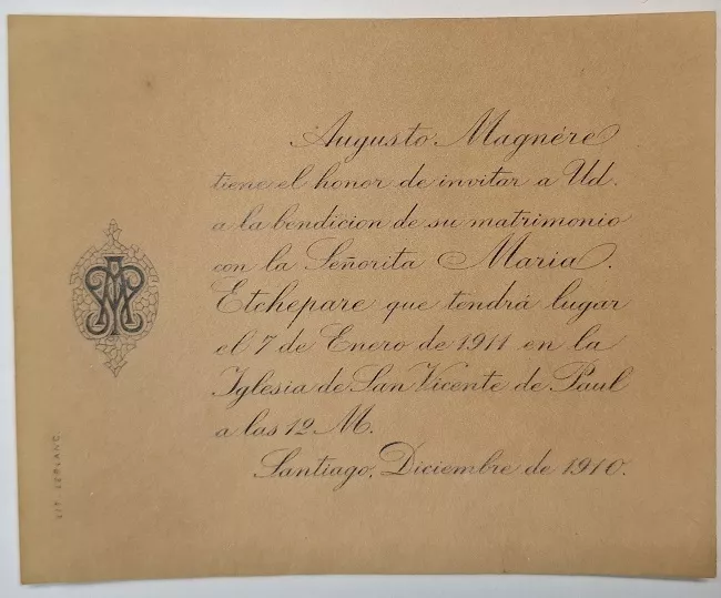 Parte matrimonio de Augusto Magnére y María Etchepare