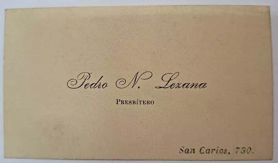 Tarjeta de visita del presbítero Pedro N. Lezana