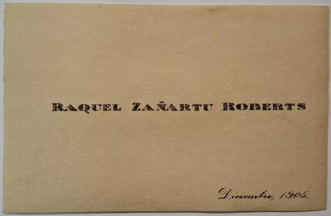 Tarjeta de visita de Raquel Zañartu Roberts