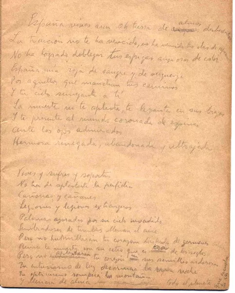 "España, vives aún"  [manuscrito] Vicente Huidobro.