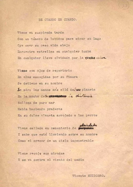 De cuando en cuando  [manuscrito] Vicente Huidobro.