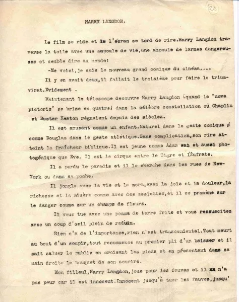 Harry Langdon  [manuscrito] Vicente Huidobro.