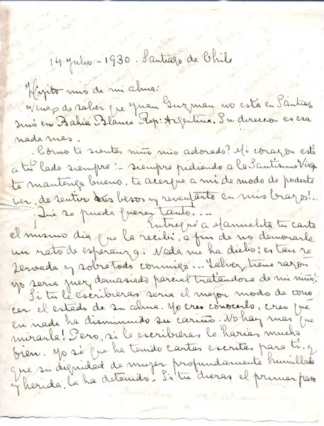Santiago, Chile [a] Vicente Huidobro, [Europa] [manuscrito] María Luisa Fernández.