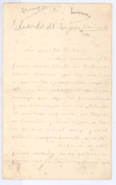 Carta [entre 1900 y 1916], viernes 31, Argentina? [a] Rubén Darío  [manuscrito] Eduardo de Ezcurra.