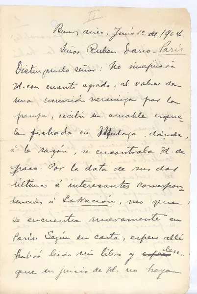 [Carta], 1913 jun. 23 Paris, Francia <a> Rubén Darío  [manuscrito] Nicolás, Salmerón y García.