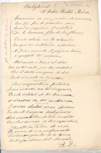 Baby Hood  [manuscrito] Rubén Darío; transcripción.