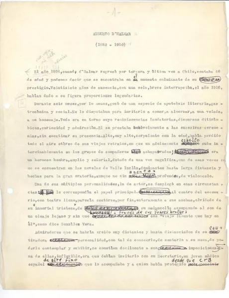 Los cuatro grandes de la literatura chilena [Primera parte] [manuscrito] : Hernán Díaz Arrieta.