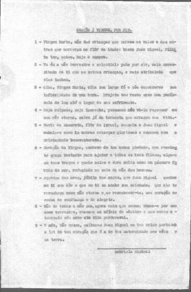 Oración a la Virgen, por Jin.  [manuscrito] Gabriela Mistral.