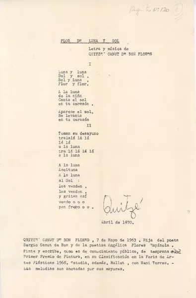 Flor de luna y sol  [manuscrito] Quitzé Canut de Bon Flores.