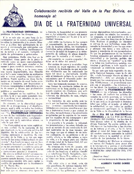 Día de la fraternidad universal Alberto Yáñez Gómez.