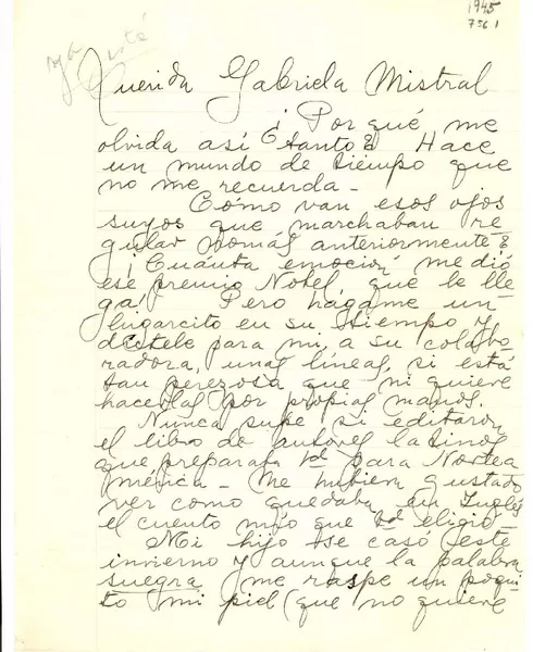[Carta] 1945, nov. 16, Buenos Aires [a] Gabriela Mistral, [Petrópolis]  [manuscrito] Herminia Brumana.