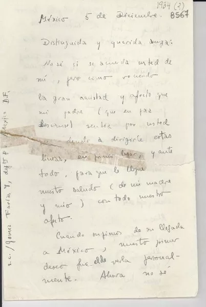 [Carta] [1947?] dic. 5, México [a] Gabriela Mistral  [manuscrito] Ramón Xirau.