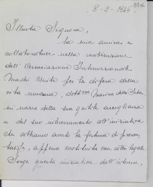 [Carta] 1946 febbr. 8, Roma [a] Gabriela Mistral  [manuscrito] Maria Bajocco Remiddi.