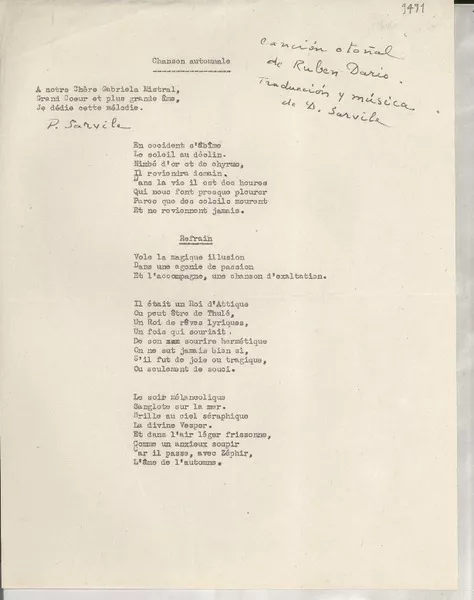 [Carta] [1955?], [Francia?] [a] Gabriela Mistral  [manuscrito] P. Sarvile.