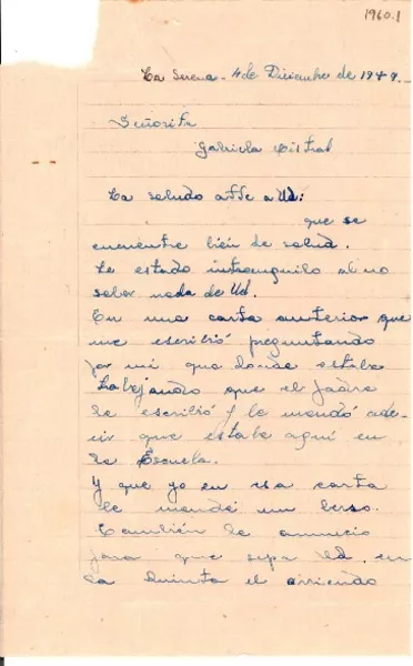 [Carta] 1949 dic. 4, La Serena, [Chile] [a] Gabriela Mistral  [manuscrito] Luis G. Contreras.