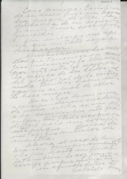 [Carta] [al] Caro amigo  [manuscrito] Gabriela [Mistral].