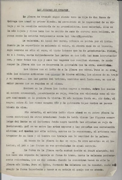 Las jícaras de Uruapan  [manuscrito] Gabriela Mistral.