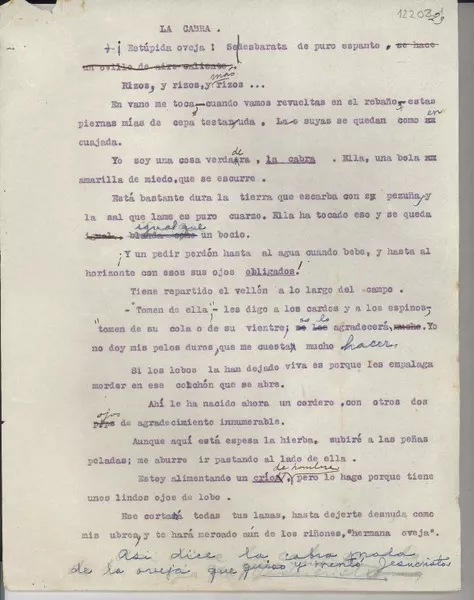 La cabra  [manuscrito] Gabriela Mistral.