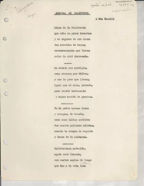 Amapola de California  [manuscrito] [Gabriela Mistral].