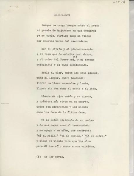 Aserradero  [manuscrito] [Gabriela Mistral].