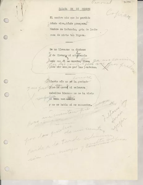 Balada de mi nombre  [manuscrito] [Gabriela Mistral].