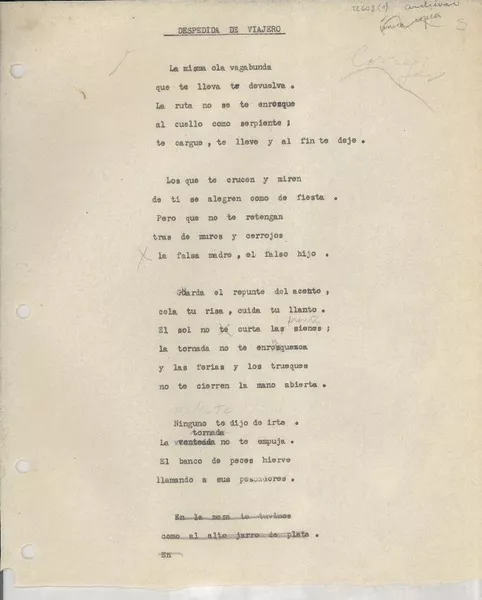Despedida de viajero  [manuscrito] [Gabriela Mistral].