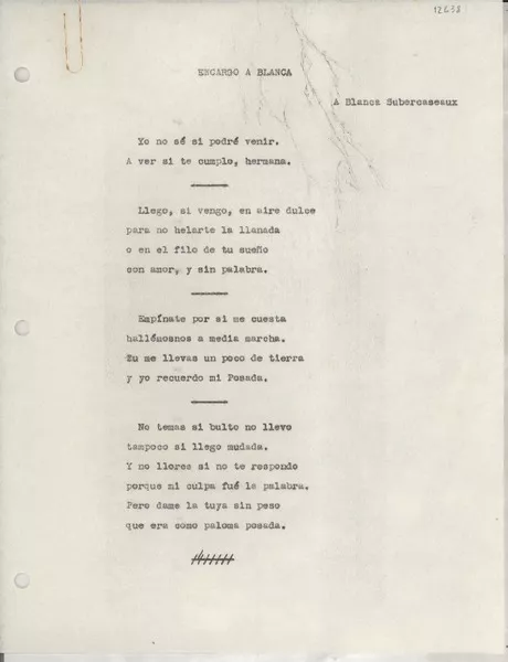 Encargo a Blanca  [manuscrito] [Gabriela Mistral].