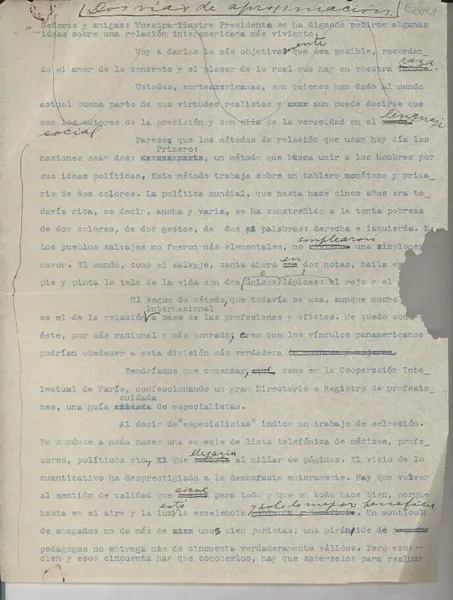 [Discurso] Dos vías de aproximación  [manuscrito] [Gabriela Mistral].