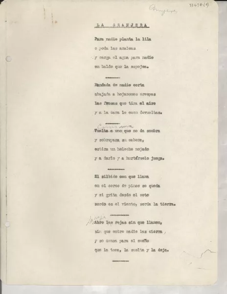 La granjera  [manuscrito] [Gabriela Mistral].