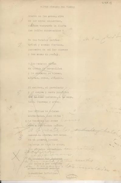 Tres tiempos del huemul  [manuscrito] [Gabriela Mistral].