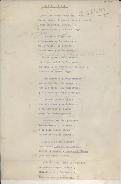 Los dos  [manuscrito] [Gabriela Mistral].