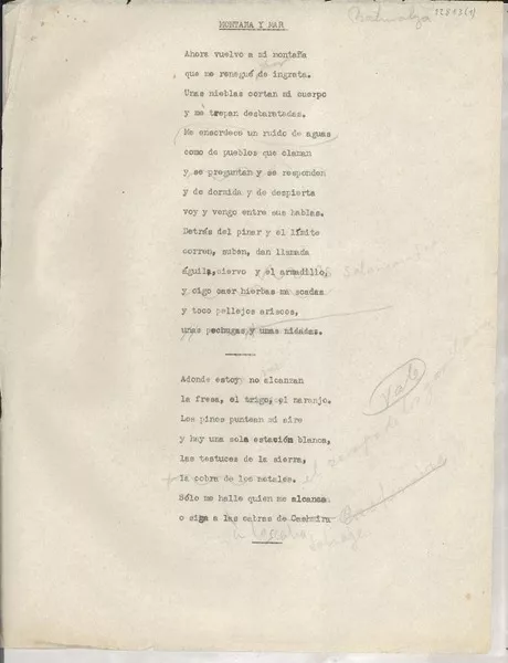 Montaña y mar  [manuscrito] [Gabriela Mistral].