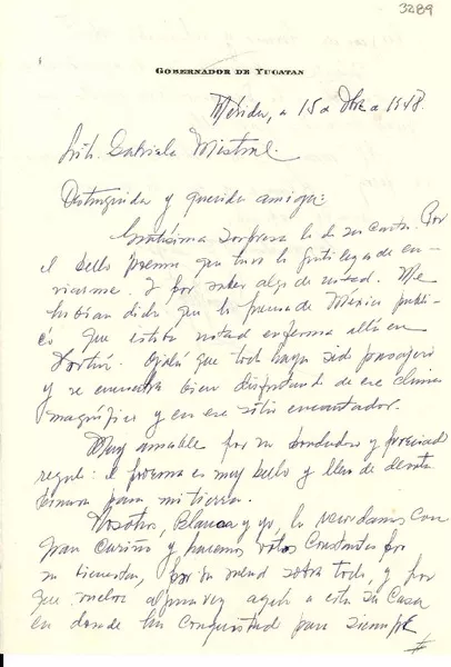 [Carta] 1948 dic. 15, Mérida [a] Gabriela Mistral  [manuscrito]