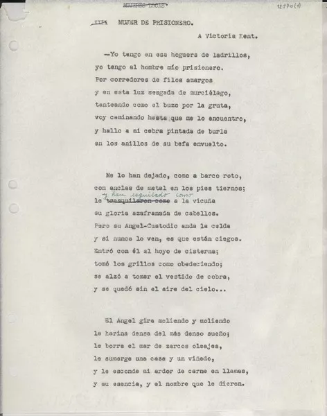Mujer de prisionero  [manuscrito] [Gabriela Mistral].