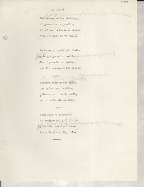 La noche  [manuscrito] [Gabriela Mistral].