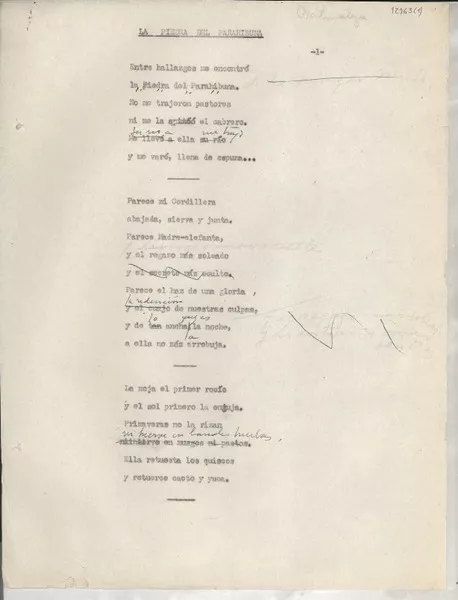 La piedra del Parahibuna  [manuscrito] [Gabriela Mistral].
