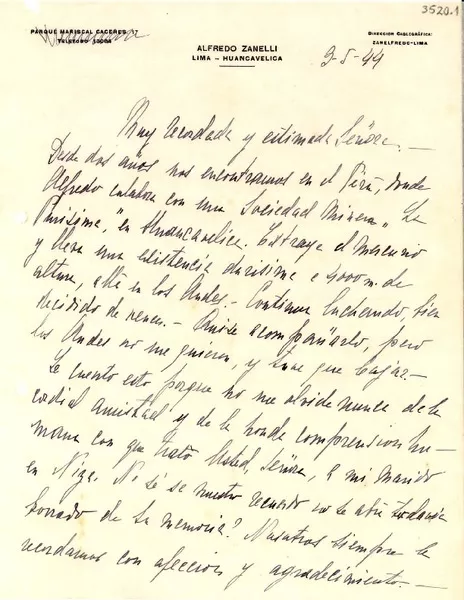 [Carta] 1944 mayo. 3, Miraflores, Lima [a] Gabriela Mistral  [manuscrito] Nina Orloff de Zanelli.