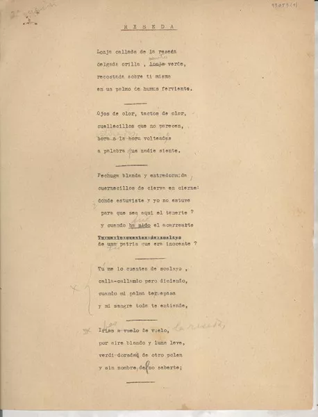 Reseda  [manuscrito] Gabriela Mistral.
