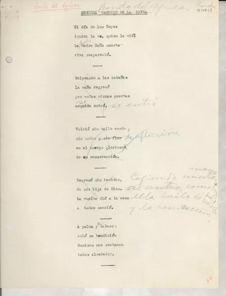 Segunda canción de la zafra  [manuscrito] [Gabriela Mistral].