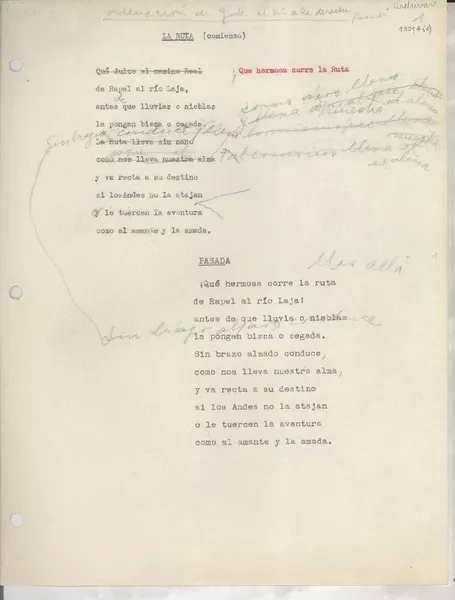 La ruta  [manuscrito] [Gabriela Mistral].