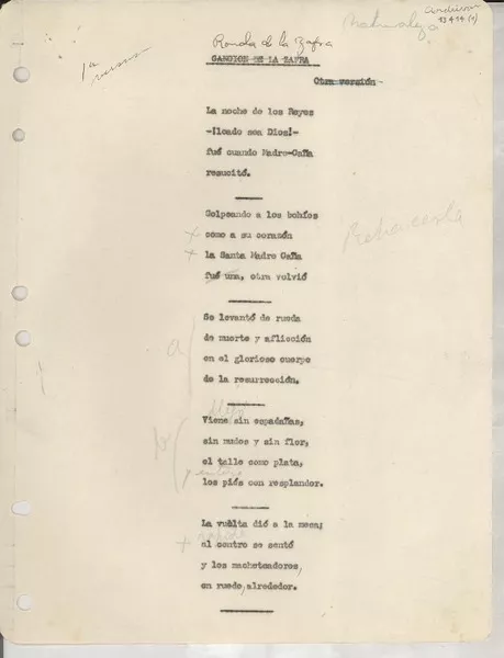 Canción de la zafra  [manuscrito] [Gabriela Mistral].