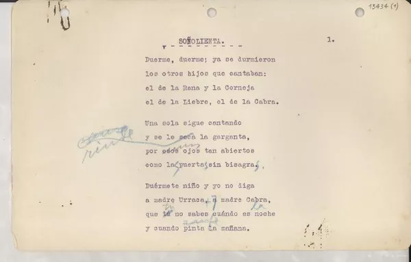 Soñolienta  [manuscrito] [Gabriela Mistral].