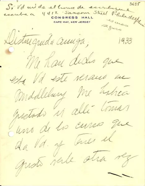 [Carta] 1933, New Jersey [a] Gabriela Mistral  [manuscrito] Margarita Hudson.