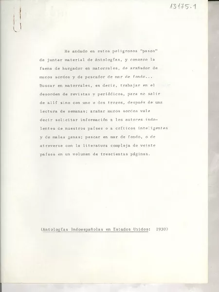 Antologías indo españolas en Estados Unidos  [manuscrito] Gabriela Mistral.