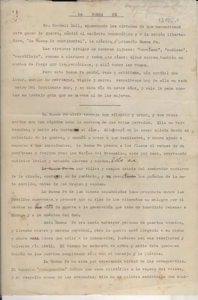 La Buena Fe  [manuscrito] Gabriela Mistral.