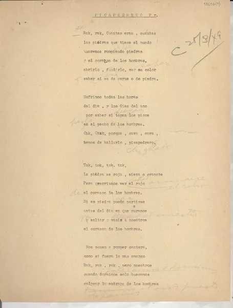 Picapedredo  [manuscrito] [Gabriela Mistral].