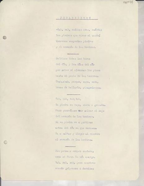 Picapedredo  [manuscrito] [Gabriela Mistral].